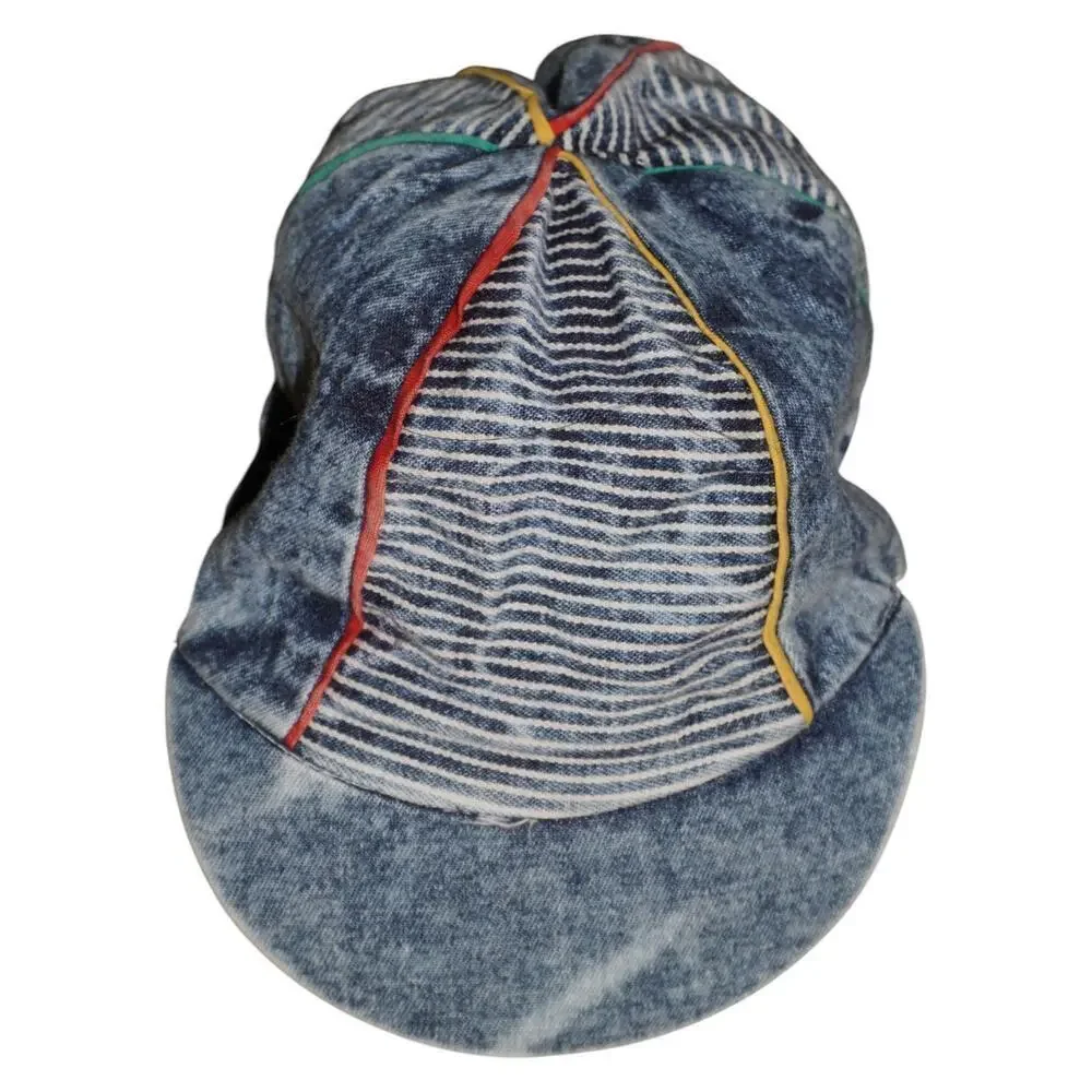 Kids Vintage 80s Denim Newsboy Cap Multicolor Piping Made in Taiwan